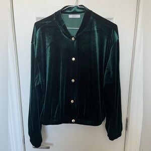 Green Velvet Bomber Jacket